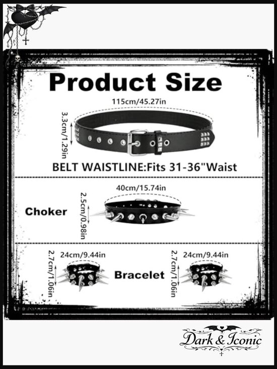 Studded Belt Spiked Choker Bracelet Set Punk Goth Emo Accessories main image 6